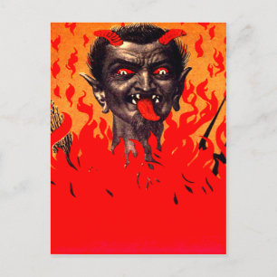 Krampus tritt aus der Hölle hervor Postkarte