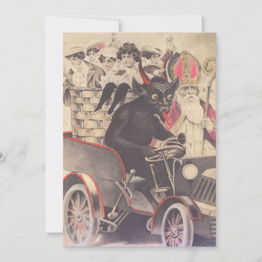 Krampus und Priester fahren mit Kindern (Vorderseite)