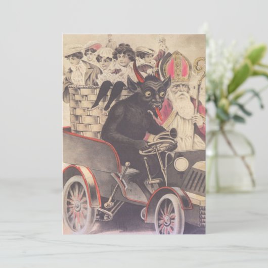 Krampus und Priester fahren mit Kindern (Stehend Vorderseite)