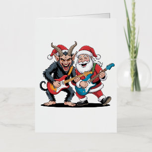 Krampus und Santa Playing Electric Guitar Xmas