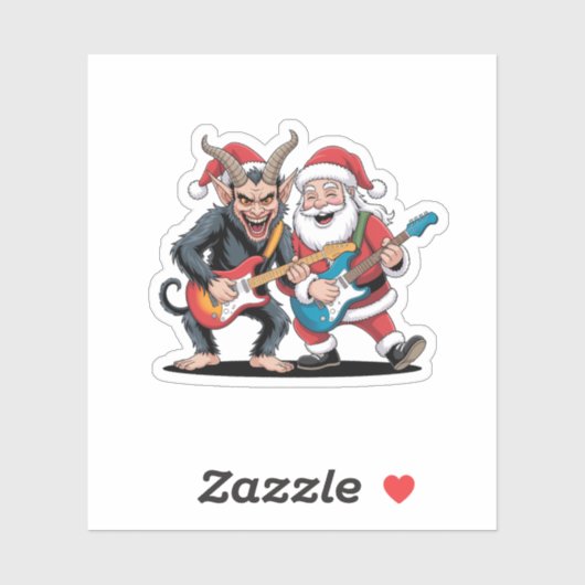 Krampus und Santa Playing Electric Guitar Xmas Aufkleber (Blatt)