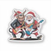 Krampus und Santa Playing Electric Guitar Xmas Aufkleber (Vorderseite)