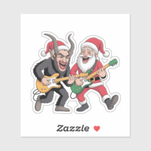 Krampus und Santa Playing Gitarre Electric Xmas Aufkleber
