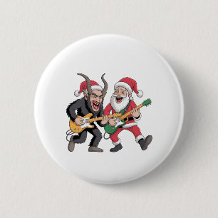 Krampus und Santa Playing Gitarre Electric Xmas Button