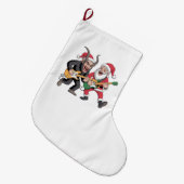 Krampus und Santa Playing Gitarre Electric Xmas Großer Weihnachtsstrumpf (Vorderansicht (hängend))