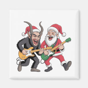 Krampus und Santa Playing Gitarre Electric Xmas Magnet