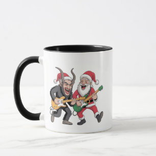 Krampus und Santa Playing Gitarre Electric Xmas Tasse