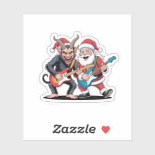 Krampus und Santa spielen elektrische Gitarre Weih Aufkleber