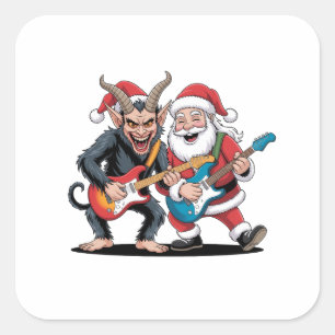 Krampus und Santa spielen elektrische Gitarre Weih Quadratischer Aufkleber