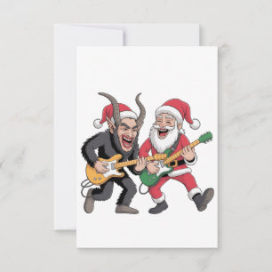 Krampus und Santa spielen elektrische Weihnachtsgi Dankeskarte