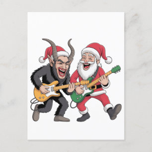 Krampus und Santa spielen elektrische Weihnachtsgi Feiertagspostkarte
