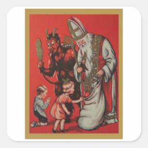 Krampus und Santa - Vintager Krampus Quadratischer Aufkleber