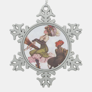 Krampus & viktorianische Hexe Schneeflocken Zinn-Ornament
