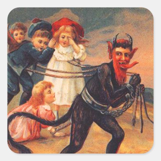 Krampus Vintage Weihnachtskleber Quadratischer Aufkleber (Vorderseite)