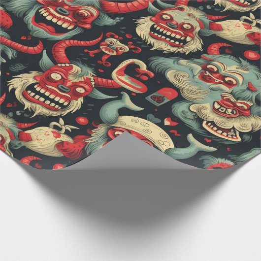 Krampus Weihnachtsmuster Geschenkpapier (Ecke)
