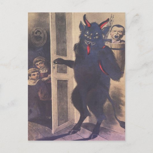 Krampusfamilie Ansammlung Feiertagspostkarte (Vorderseite)