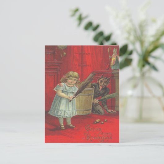 Krampusspiel mit Mädchen Postkarte (Stehend Vorderseite)