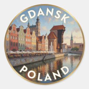Kran von Danzig Motlawa-Fluss Historische Ansicht Runder Aufkleber
