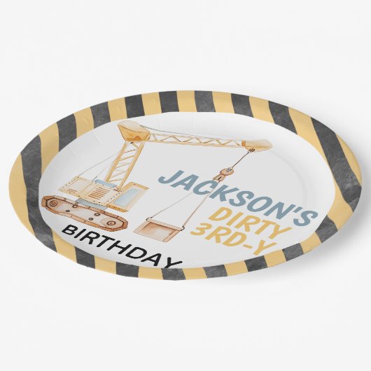 Kranbau Dirty 3rdy Birthday Plate Pappteller (Schrägansicht)