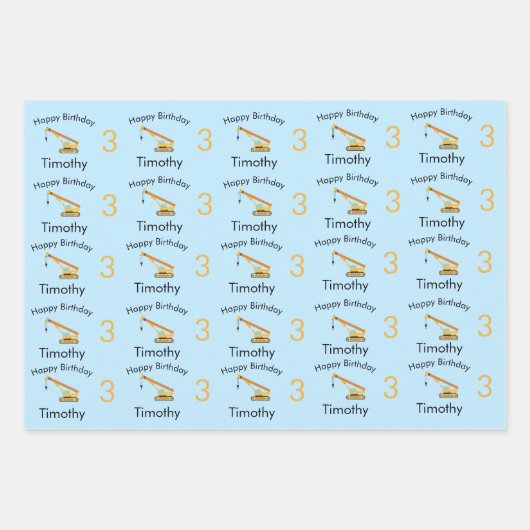 Kranbau LKW Individuelle Name & Alter Geschenkpapier Set (Vorderseite)