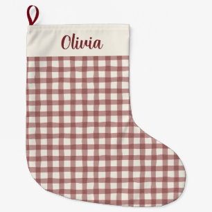 Kranbeere Gingham Rot Marone Großer Weihnachtsstrumpf