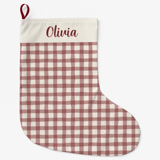 Kranbeere Gingham Rot Marone Großer Weihnachtsstrumpf (Vorderseite)
