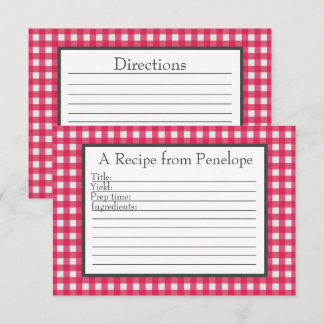 Kranbeerrote Gingham-Muster Kleine Rezeptkarte Karte