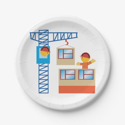 Kranbetreiber und Bauarbeiter Pappteller (Vorderseite)