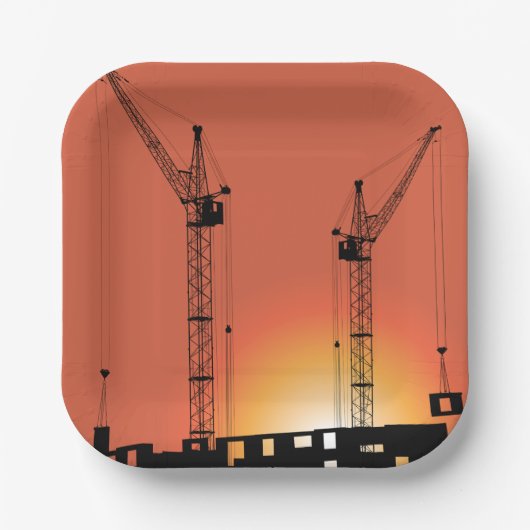 Krane auf einem Gebäude Pappteller (Vorderseite)