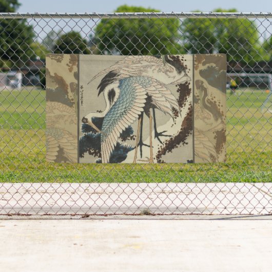 Krane auf einer schneebedeckten Pine Hokusai Banner (Insitu)