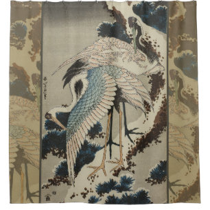 Krane auf einer schneebedeckten Pine Hokusai Duschvorhang