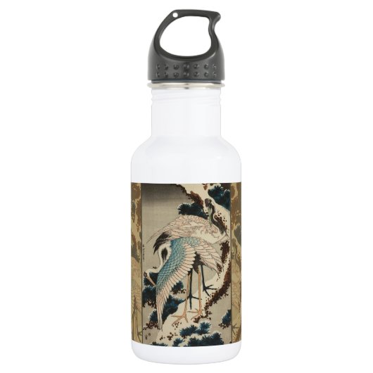 Krane auf einer schneebedeckten Pine Hokusai Edelstahlflasche (Vorderseite)