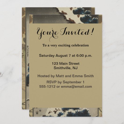 Krane auf einer schneebedeckten Pine Hokusai Einladung (Vorne/Hinten)