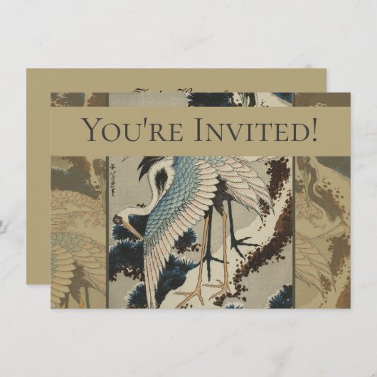 Krane auf einer schneebedeckten Pine Hokusai Einladung (Vorne/Hinten)