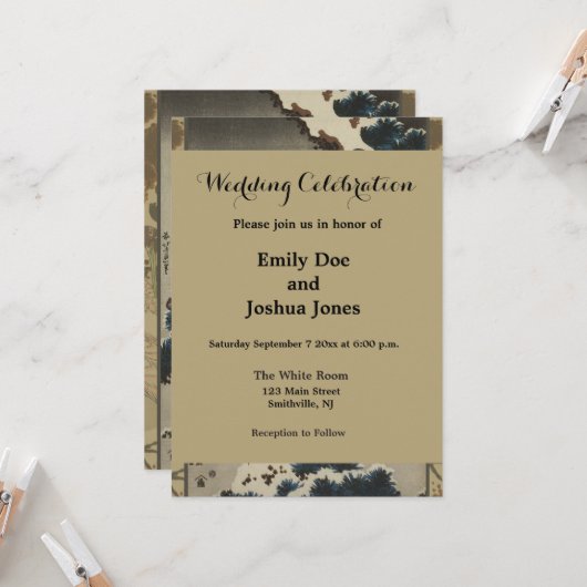 Krane auf einer schneebedeckten Pine Hokusai Einladung (Vorderseite/Rückseite Beispiel)