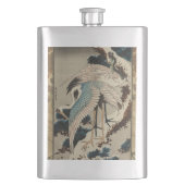 Krane auf einer schneebedeckten Pine Hokusai Flachmann (Vorderseite)