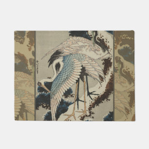 Krane auf einer schneebedeckten Pine Hokusai Fußmatte