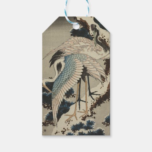 Krane auf einer schneebedeckten Pine Hokusai Geschenkanhänger (Vorderseite)