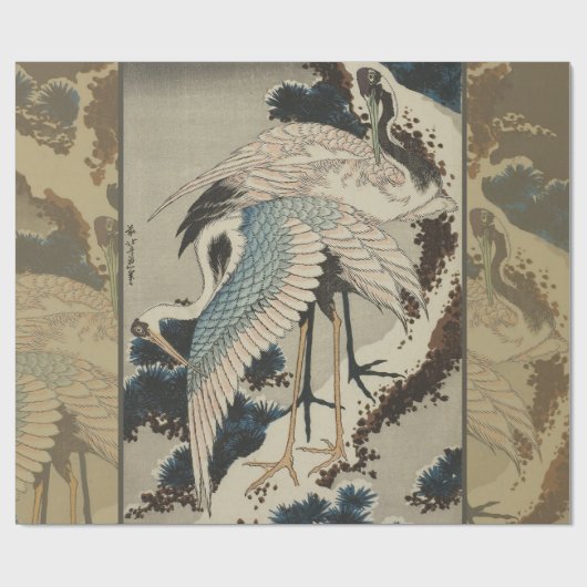 Krane auf einer schneebedeckten Pine Hokusai Geschenkpapier (Flach)