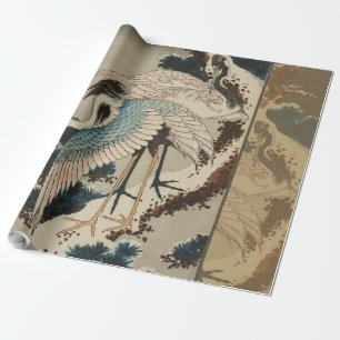 Krane auf einer schneebedeckten Pine Hokusai Geschenkpapier