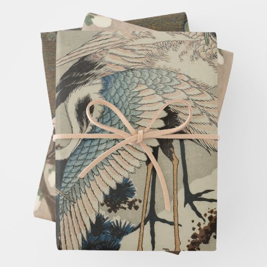 Krane auf einer schneebedeckten Pine Hokusai Geschenkpapier Set (Beispiel)