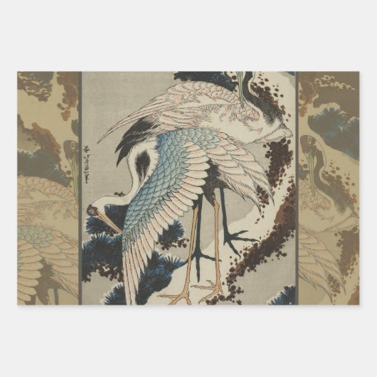 Krane auf einer schneebedeckten Pine Hokusai Geschenkpapier Set (Vorderseite)