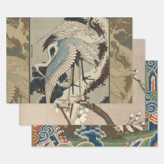 Krane auf einer schneebedeckten Pine Hokusai Geschenkpapier Set (Set)