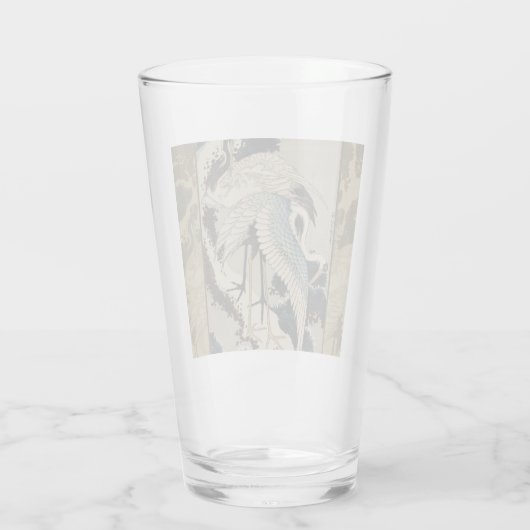 Krane auf einer schneebedeckten Pine Hokusai Glas (Rückseite)