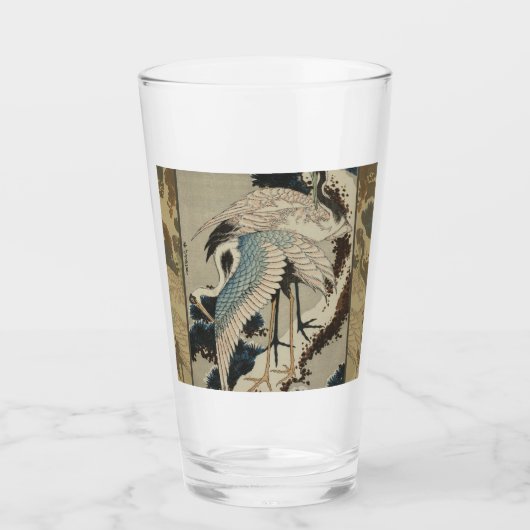 Krane auf einer schneebedeckten Pine Hokusai Glas (Vorderseite)