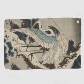 Krane auf einer schneebedeckten Pine Hokusai Golfhandtuch (Horizontal)