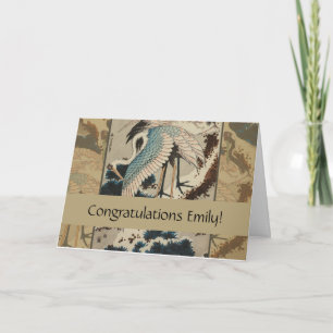 Krane auf einer schneebedeckten Pine Hokusai Karte