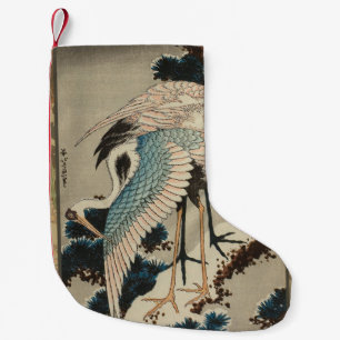 Krane auf einer schneebedeckten Pine Hokusai Kleiner Weihnachtsstrumpf