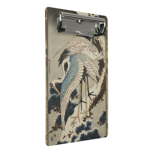 Krane auf einer schneebedeckten Pine Hokusai Mini Klemmbrett (Schrägansicht)