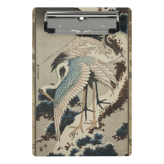 Krane auf einer schneebedeckten Pine Hokusai Mini Klemmbrett (Vorderseite)